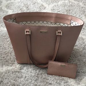 Rose gold Kate Spade tote and wallet set